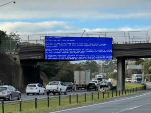 Blue screen of death on a highway billboard