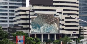 A digital billboard creating a 3D illusion