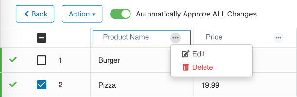 OnSign edit or delete data feed column