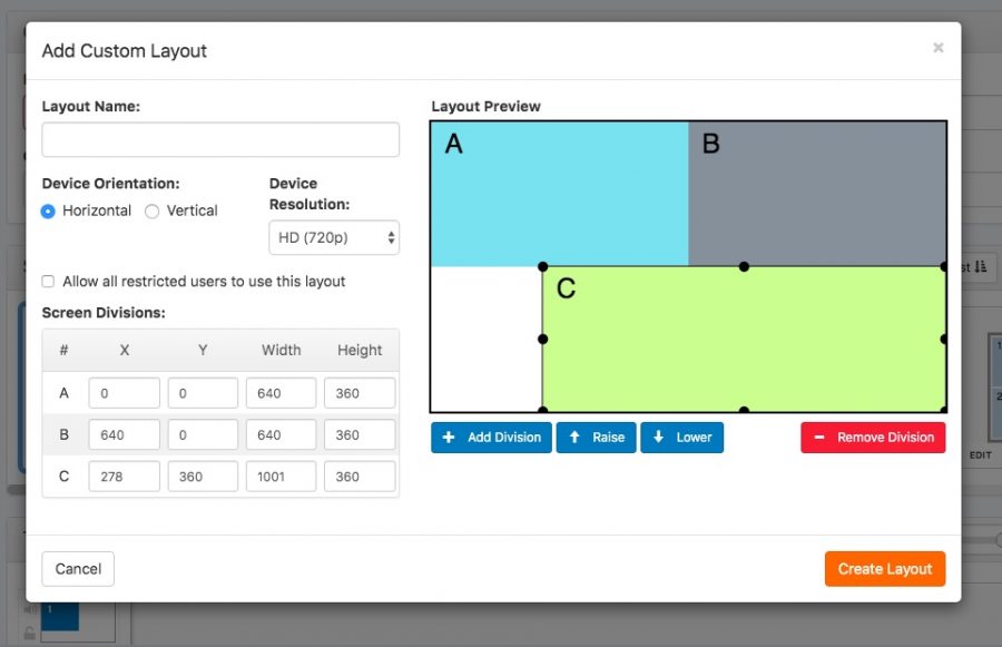 screen layouts pop-up