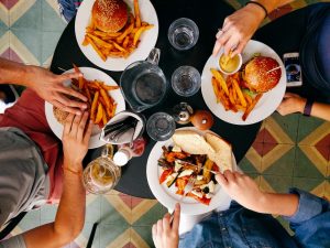 Friends eating at a restaurant