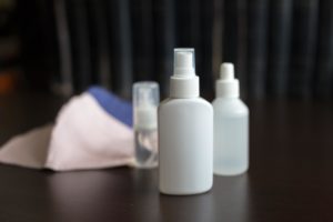 Bottles and hand sanitizer sprays