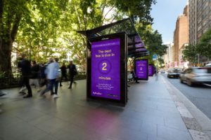 JCDecaux digital signage at a bus shelter