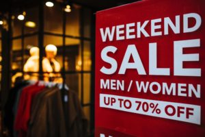 Weekend sale banner at a retail store