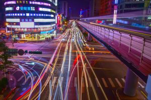 Digital signage billboards on a busy street